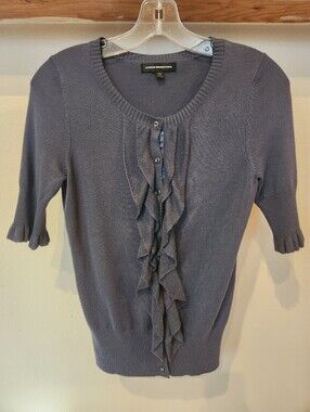 Express Gray Ruffle-Front Short Sleeve Sweater With Matching Camisole